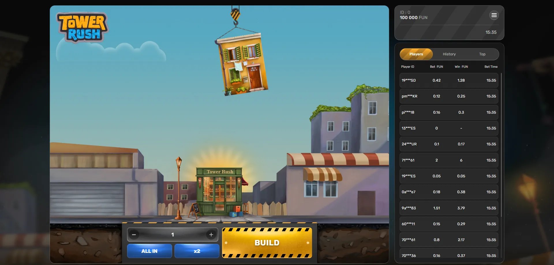 لعبة tower rush 1xbet — بناء البرج وربح المضاعفات